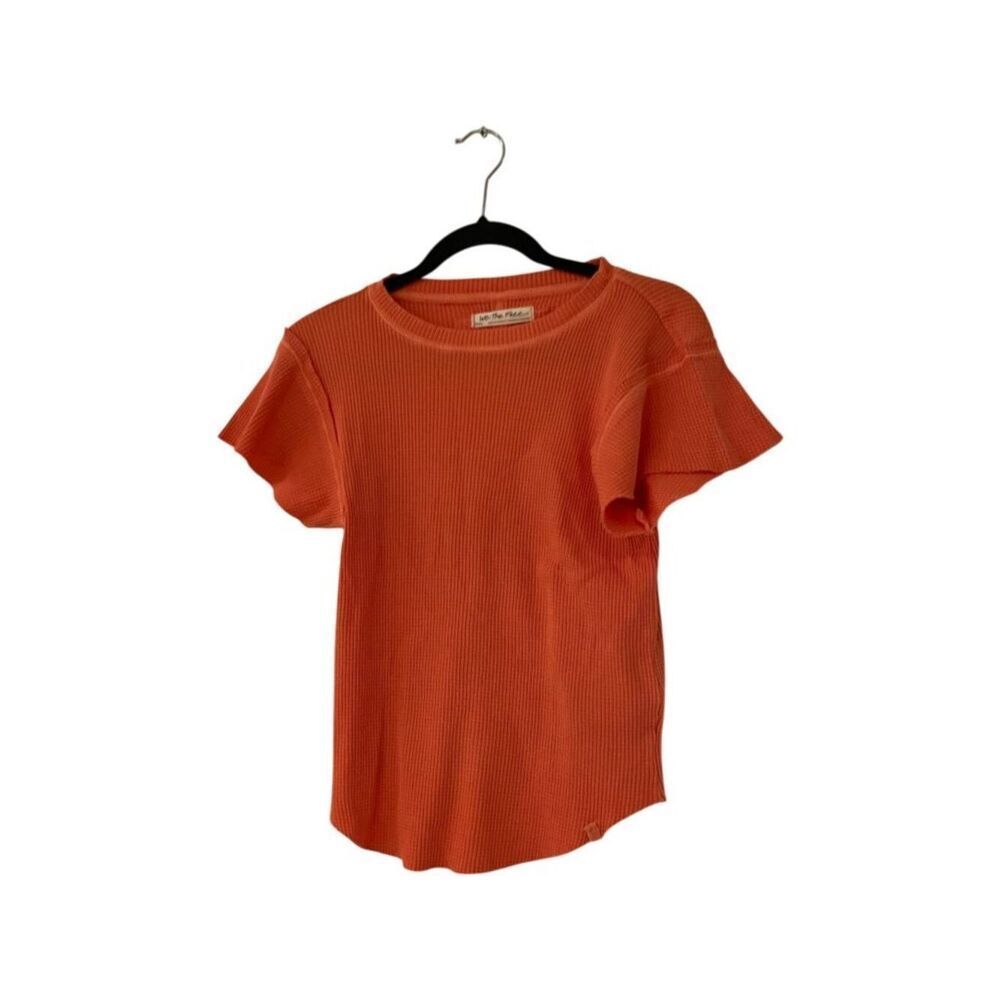 Free People We The Free Women Short Sleeve Tee Small Orange Ribbed Curve Hem NWT